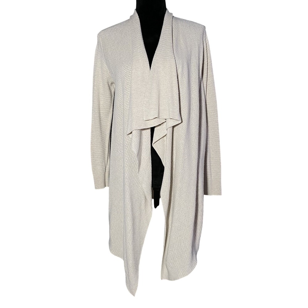 Banana Republic Cardigan SMALL P Oatmeal Beige Waffle Knit Hi Low Drape‎ Sweater